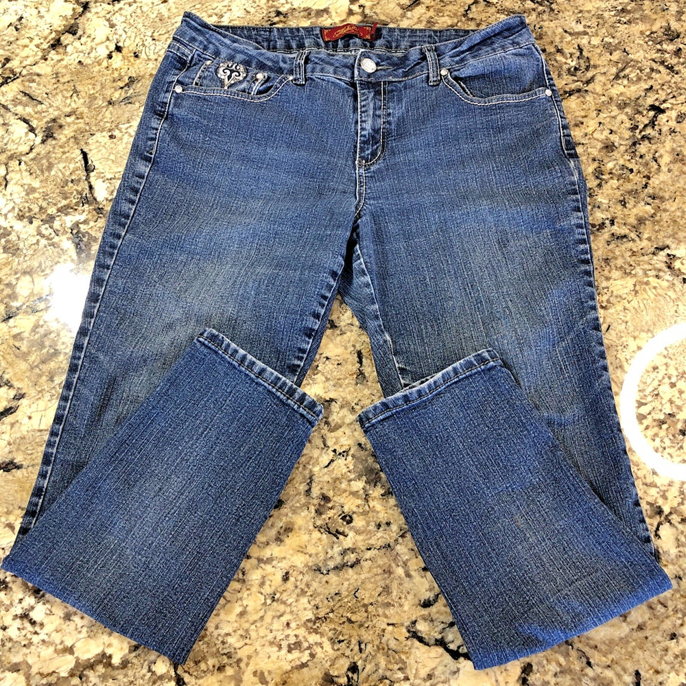 Size 12 X 28.5 One 5 One Womens Jeans Bedazzled Sparkly Embroidered Pockets CN